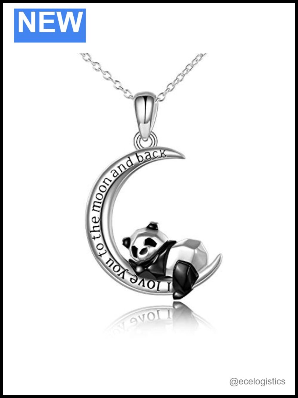 Sterling Silver Origami Panda Moon Pendant Necklace 18+2 Inch Gift for Women